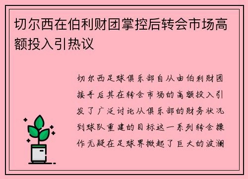 切尔西在伯利财团掌控后转会市场高额投入引热议